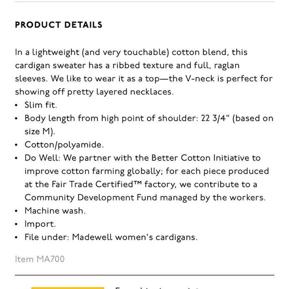 Madewell Maysville V-Neck Cardigan Sweater Button Up V-Neck Cream Size Small - Picture 15 of 16